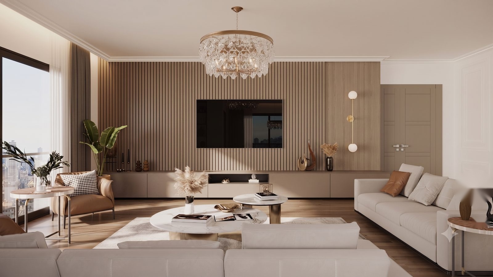 Sıcak nötr tonlu modern salon tasarımı — PRONOM YAPI Ankara